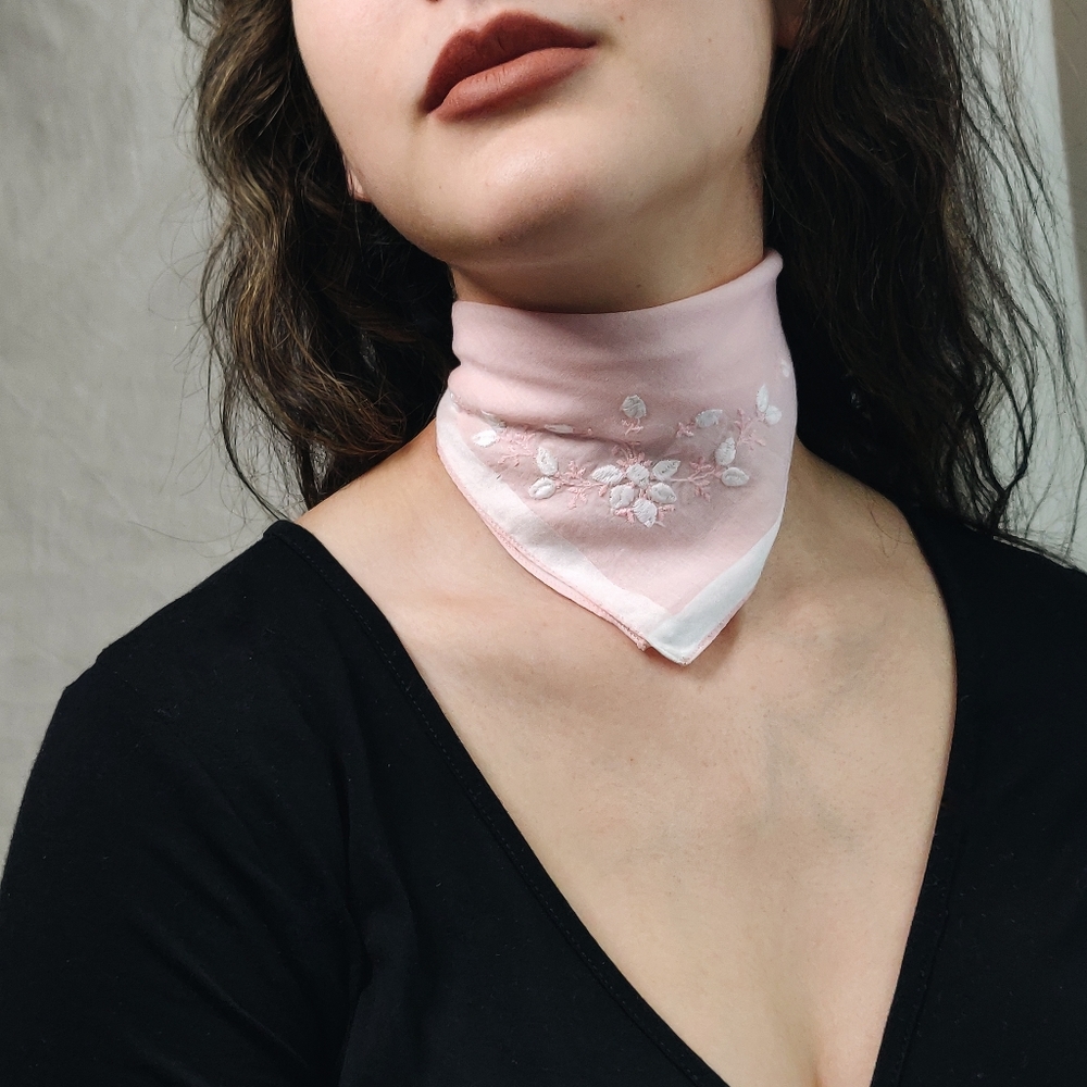 Pale Pink Vintage Handkerchief with Floral Detail